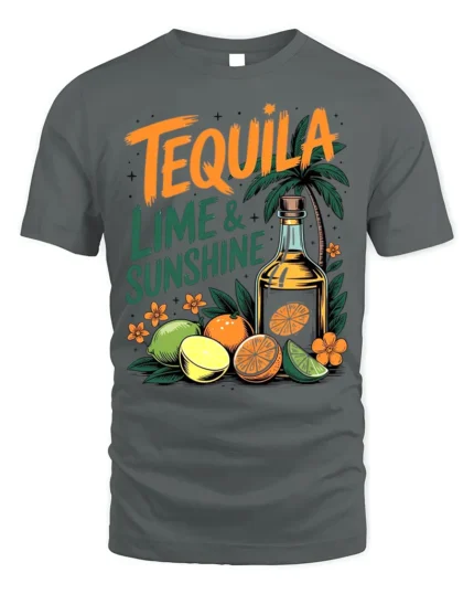 Tequila Lime and Sunshine T-Shirt Fun Summer Beach - gray t-shirt on white background