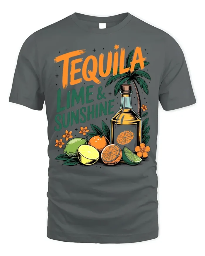 Tequila Lime and Sunshine T-Shirt Fun Summer Beach - gray t-shirt on white background