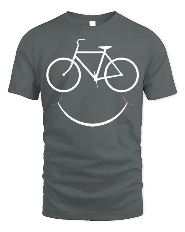 Bike Smile T-Shirt Minimalist Cycling Tee for Bikers - gray t-shirt on white background