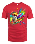 Color Splash Disc Golf T-Shirt Vibrant Flying Disc - red t-shirt on white background