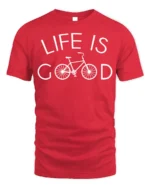 Life Is Good Bicycle Graphic T-shirt for Cycling Lovers - red t-shirt on white background