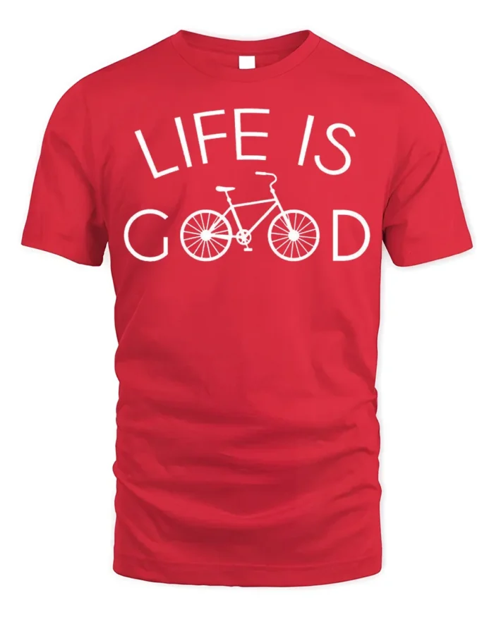 Life Is Good Bicycle Graphic T-shirt for Cycling Lovers - red t-shirt on white background