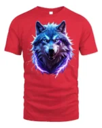 Electric Blue Wolf T-Shirt Fierce Lightning Animal - red t-shirt on white background