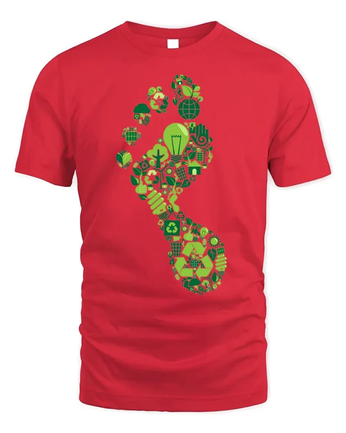 Eco Footprint T-shirt with Recycle and Green Energy Icons - red t-shirt on white background