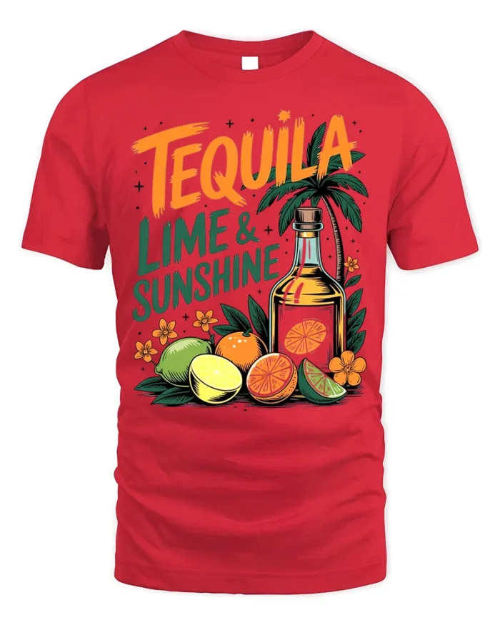 Tequila Lime and Sunshine T-Shirt Fun Summer Beach - red t-shirt on white background