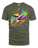 Color Splash Disc Golf T-Shirt Vibrant Flying Disc - military green t-shirt on white background
