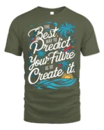 Create Your Future Motivational T-shirt with Tropical Print - military green t-shirt on white background