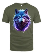 Electric Blue Wolf T-Shirt Fierce Lightning Animal - military green t-shirt on white background