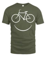 Bike Smile T-Shirt Minimalist Cycling Tee for Bikers - military green t-shirt on white background