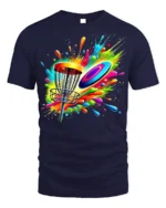 Color Splash Disc Golf T-Shirt Vibrant Flying Disc - navy t-shirt on white background
