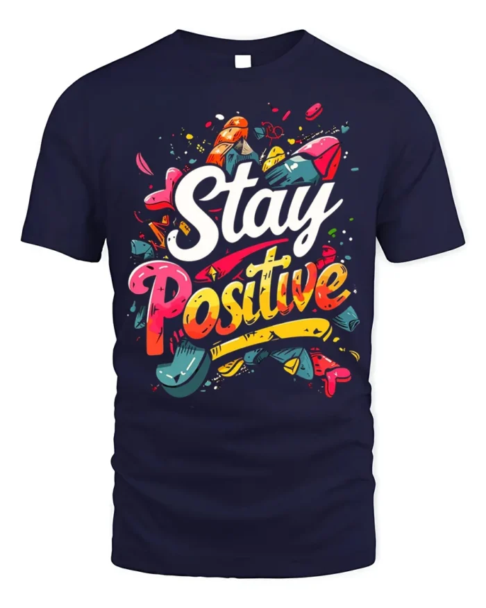 Stay Positive Motivational Graphic T-shirt for Men - navy t-shirt on white background