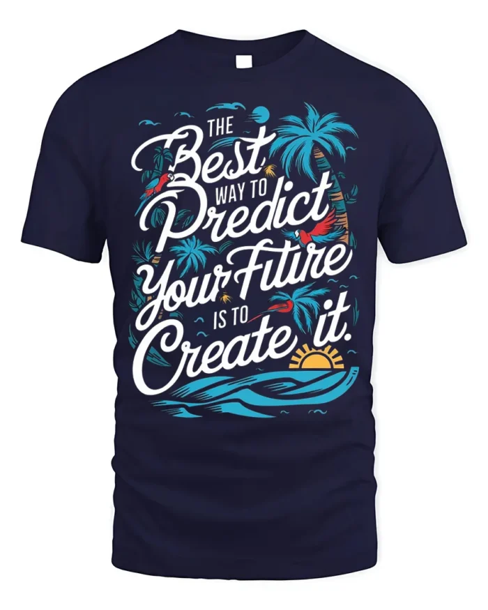 Create Your Future Motivational T-shirt with Tropical Print - navy t-shirt on white background