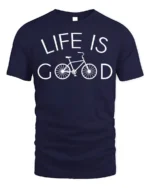 Life Is Good Bicycle Graphic T-shirt for Cycling Lovers - navy t-shirt on white background