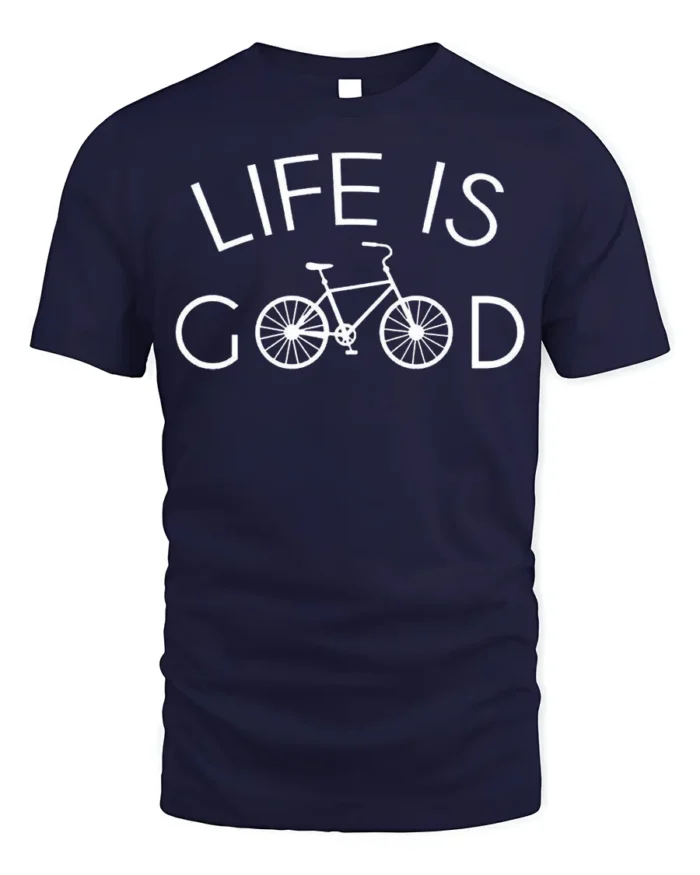 Life Is Good Bicycle Graphic T-shirt for Cycling Lovers - navy t-shirt on white background