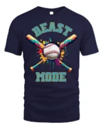 Beast Mode Baseball T-shirt with Colorful Bat Design - navy t-shirt on white background