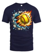 Fireball Softball T-shirt with Water Splash and Impact Art - navy t-shirt on white background