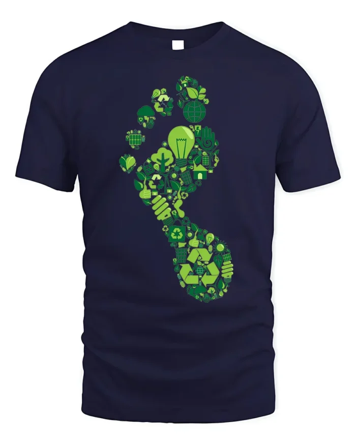 Eco Footprint T-shirt with Recycle and Green Energy Icons - navy t-shirt on white background