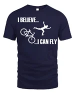 I Believe I Can Fly Funny Bike Crash T-Shirt for Cyclists - navy t-shirt on white background