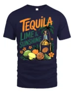 Tequila Lime and Sunshine T-Shirt Fun Summer Beach - navy t-shirt on white background
