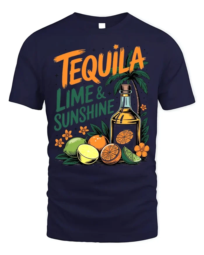 Tequila Lime and Sunshine T-Shirt Fun Summer Beach - navy t-shirt on white background