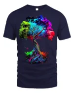 Colorful Tree of Life T-Shirt Abstract Vibrant Nature Art - navy t-shirt on white background