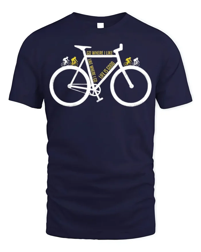 Go Where I Like Bike T-Shirt Life Is Good Cycling - navy t-shirt on white background