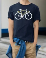 Go Where I Like Bike T-Shirt Life Is Good Cycling - model wearing navy shirt, hands in pockets