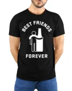 Best Friends Forever Beer T-Shirt Funny Drinking - model wearing black shirt, hands behind back