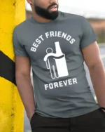 Best Friends Forever Beer T-Shirt Funny Drinking - model in grey shirt leaning against column