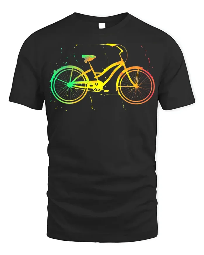 Color Splash Bicycle Art Print T-Shirt - black t-shirt on white background