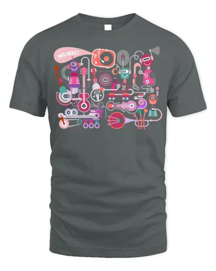 Retro Robot Music T-Shirt Fun Graphic for Music Lovers - gray t-shirt on white background