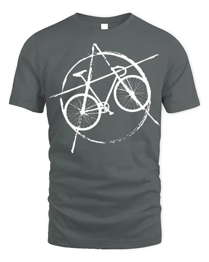 Punk Bicycle T-Shirt Anarchy Bike Graphic for Cyclists - gray t-shirt on white background