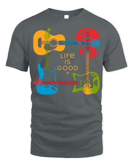 Life Is Good Guitar T-Shirt Colorful Music Lover - gray t-shirt on white background