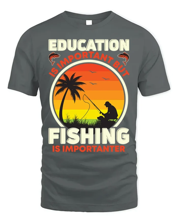 Fishing Is Importanter T-Shirt Funny Fisherman Gift - gray t-shirt on white background
