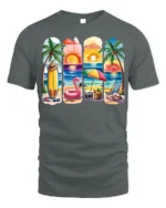 Colorful Beach Vibes T-Shirt Tropical Summer Sunset - gray t-shirt on white background