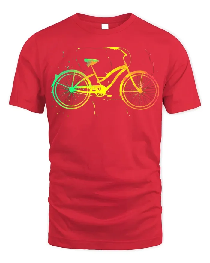 Color Splash Bicycle Art Print T-Shirt - red t-shirt on white background