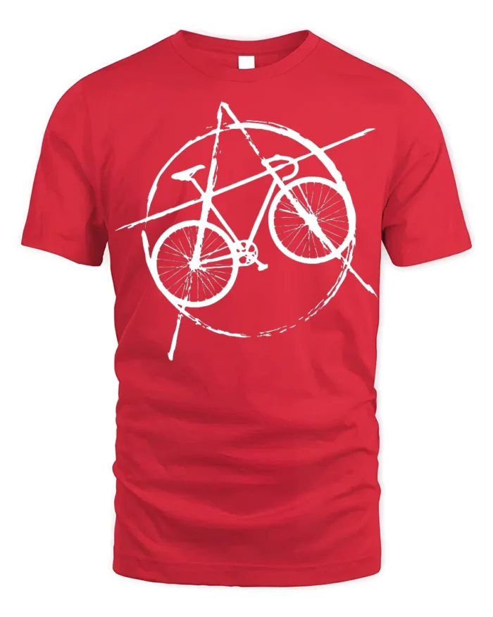 Punk Bicycle T-Shirt Anarchy Bike Graphic for Cyclists - red t-shirt on white background