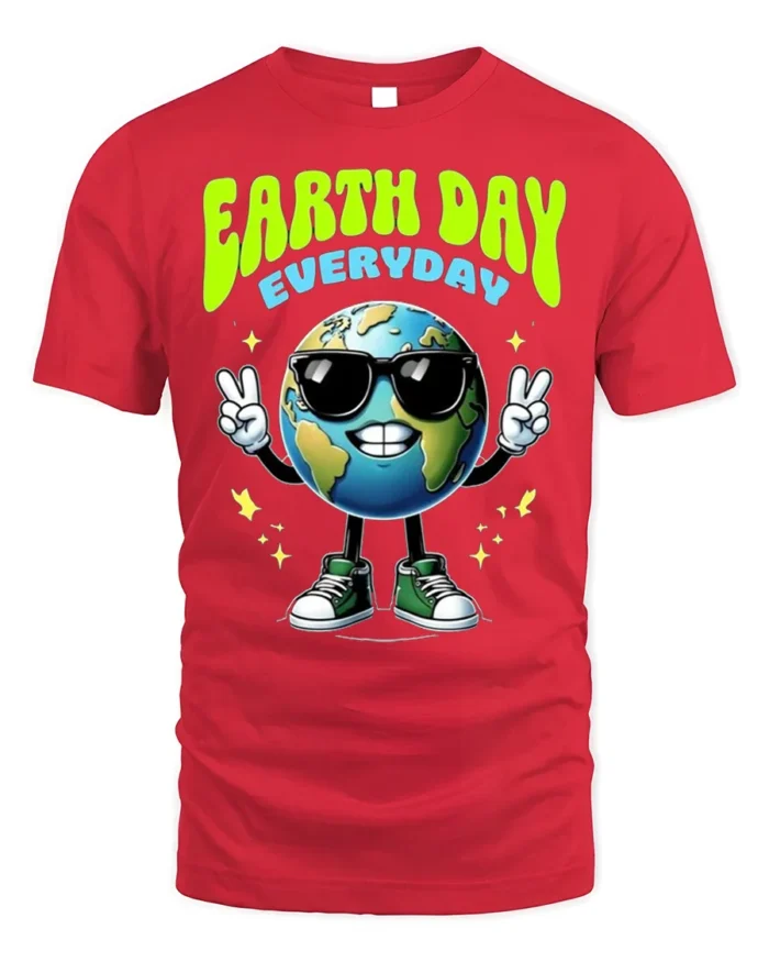 Earth Day Everyday T-Shirt Cool Planet Eco Style - red t-shirt on white background