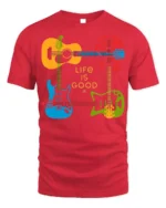 Life Is Good Guitar T-Shirt Colorful Music Lover - red t-shirt on white background