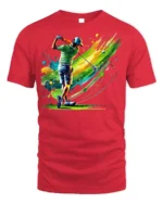 Color Splash Golf Swing T-Shirt Vibrant Golfer Graphic - red t-shirt on white background