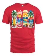 Colorful Beach Vibes T-Shirt Tropical Summer Sunset - red t-shirt on white background