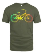 Color Splash Bicycle Art Print T-Shirt - military green t-shirt on white background