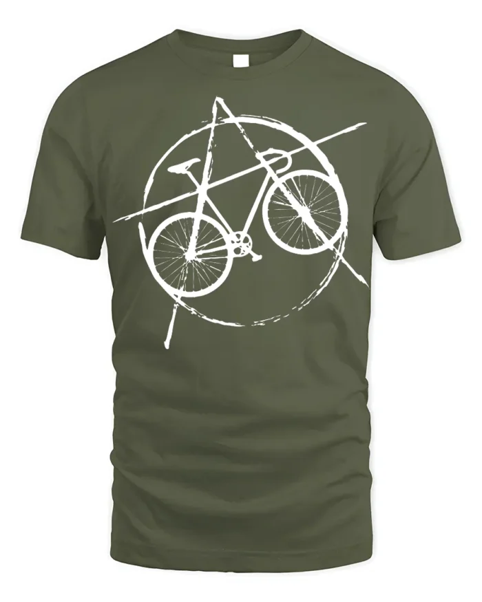 Punk Bicycle T-Shirt Anarchy Bike Graphic for Cyclists - military green t-shirt on white background