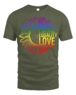Rainbow Sunflower Equality T-Shirt Love and Inclusion - military green t-shirt on white background