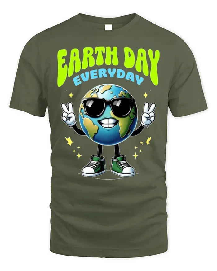 Earth Day Everyday T-Shirt Cool Planet Eco Style - military green t-shirt on white background