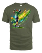 Color Splash Golf Swing T-Shirt Vibrant Golfer Graphic - military green t-shirt on white background