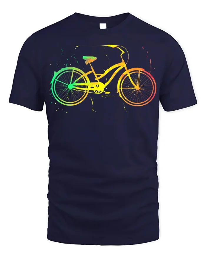 Color Splash Bicycle Art Print T-Shirt - navy t-shirt on white background