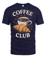 Coffee Club Croissant T-Shirt for Coffee Lovers Foodies - navy t-shirt on white background