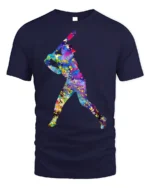 Colorful Baseball Player T-Shirt Artistic Sports Graphic - navy t-shirt on white background