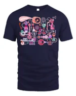 Retro Robot Music T-Shirt Fun Graphic for Music Lovers - navy t-shirt on white background